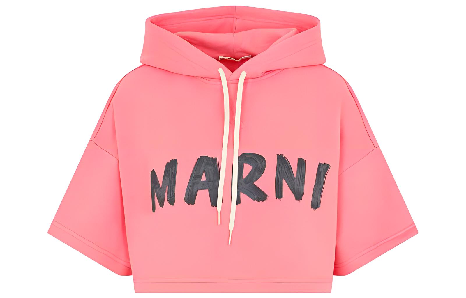 (Women) MARNI FW22  Pink Logo Print Cropped Short-Sleeve Hoodie. FLJE0177P1-USCU88-LOC37