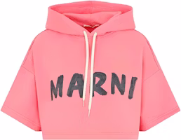 (Women) MARNI FW22 Pink Logo Print Cropped Short-Sleeve Hoodie. FLJE0177P1-USCU88-LOC37 (Women) MARNI FW22 Pink Logo Print Cropped Short-Sleeve Hoodie. FLJE0177P1-USCU88-LOC37