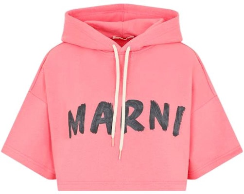 (Women) MARNI FW22 Pink Logo Print Cropped Short-Sleeve Hoodie. FLJE0177P1-USCU88-LOC37 Order (Women) MARNI FW22 Pink Logo Print Cropped Short-Sleeve Hoodie. FLJE0177P1-USCU88-LOC37