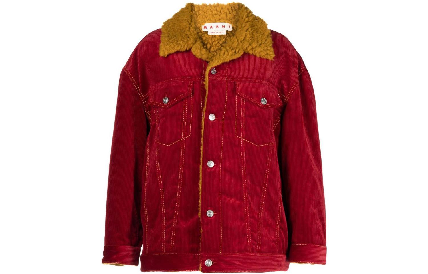 Order (W) マルニ FW22 レッド カラーブロック シアリング レザージャケット JKMA0243-QWTCZ-3900R