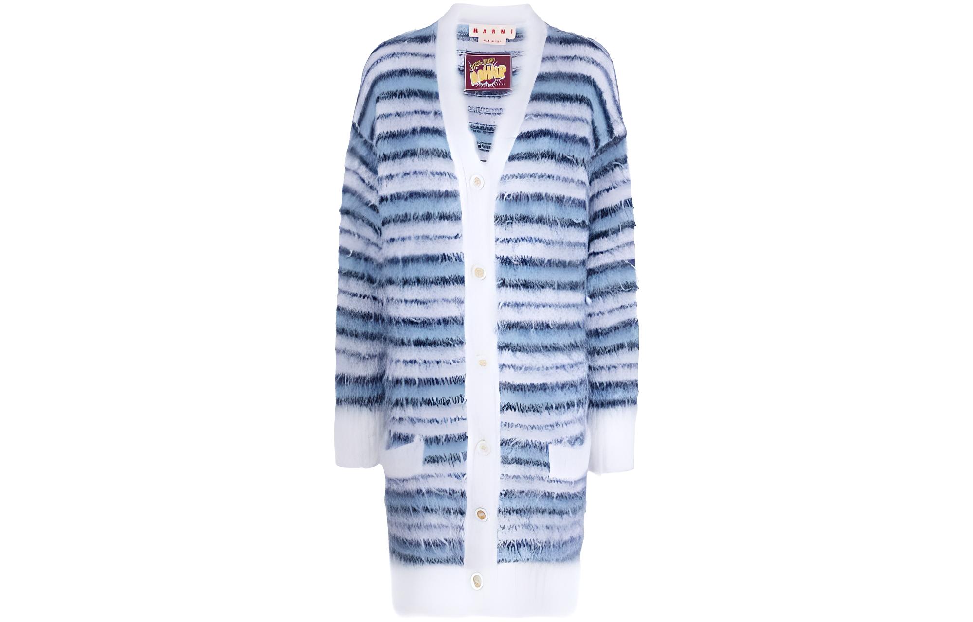 (Women) MARNI FW22  Striped Color-Block Knit Cardigan in Blue. CDMD0267Q0UFU121RGW01