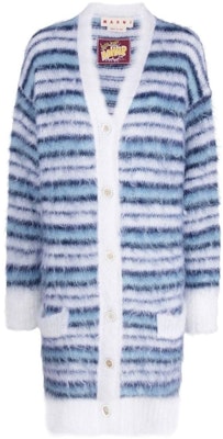 (Women) MARNI FW22 Striped Color-Block Knit Cardigan in Blue. CDMD0267Q0UFU121RGW01 Order (Women) MARNI FW22 Striped Color-Block Knit Cardigan in Blue. CDMD0267Q0UFU121RGW01
