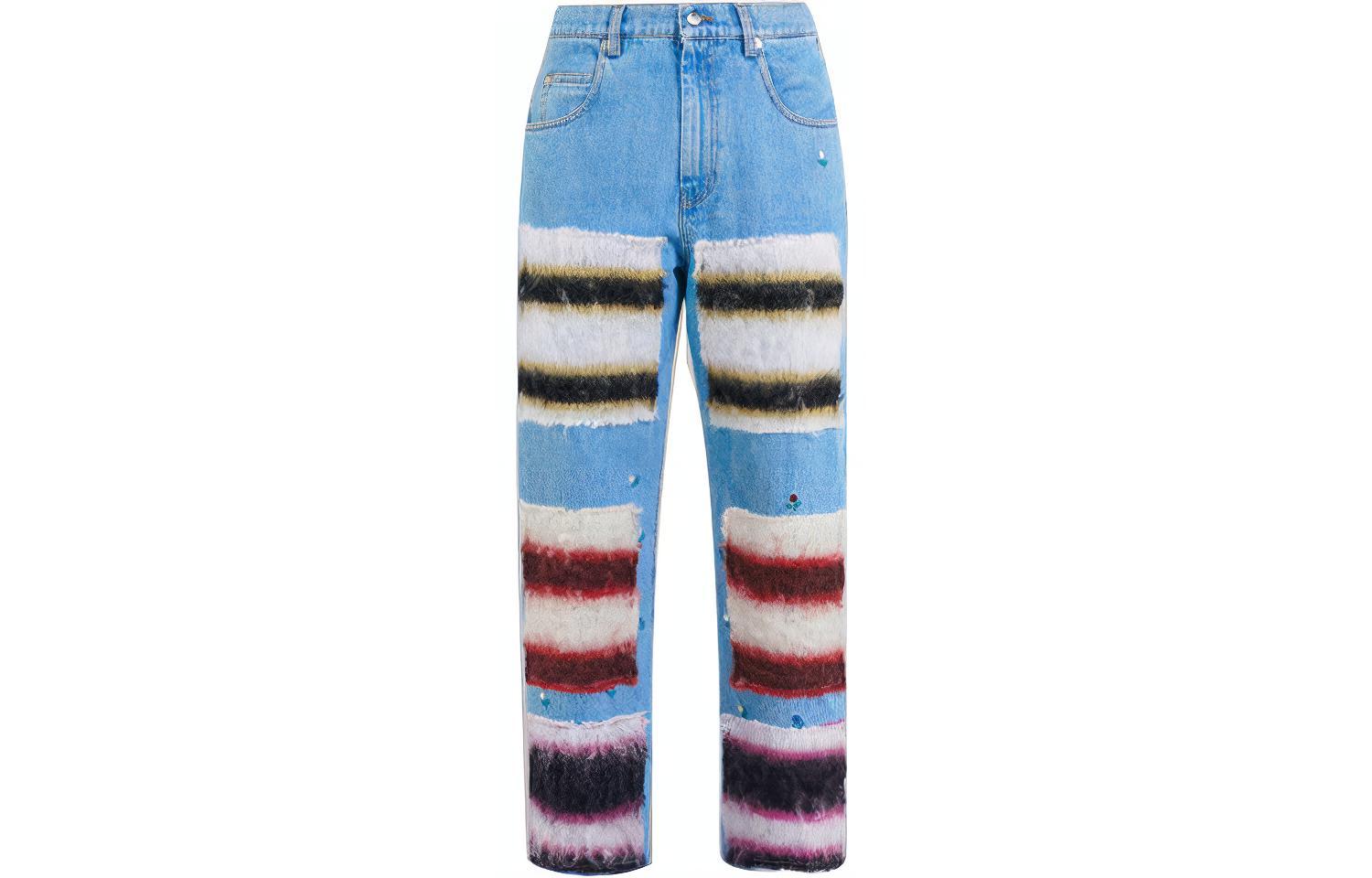 (Women) MARNI FW22  Striped Patchwork Straight-Leg Jeans Denim Blue PAJD0326LSUSCU2100B50