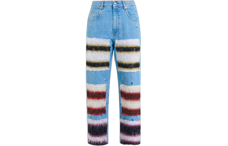 Order (W) MARNI FW22 Jeans Biru Denim Patchwork Bergaris Kaki Lurus PAJD0326LSUSCU2100B50