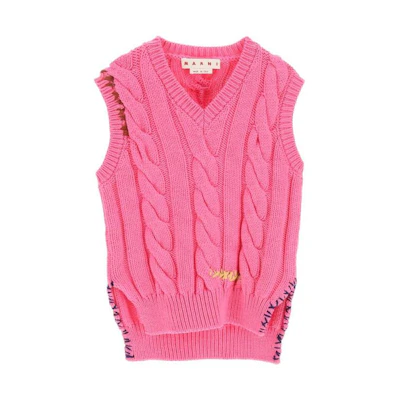 (Women) MARNI FW22 Pink V-Neck Cable Knit Pullover Vest Women CVMD0094Q0UFWH0700C73