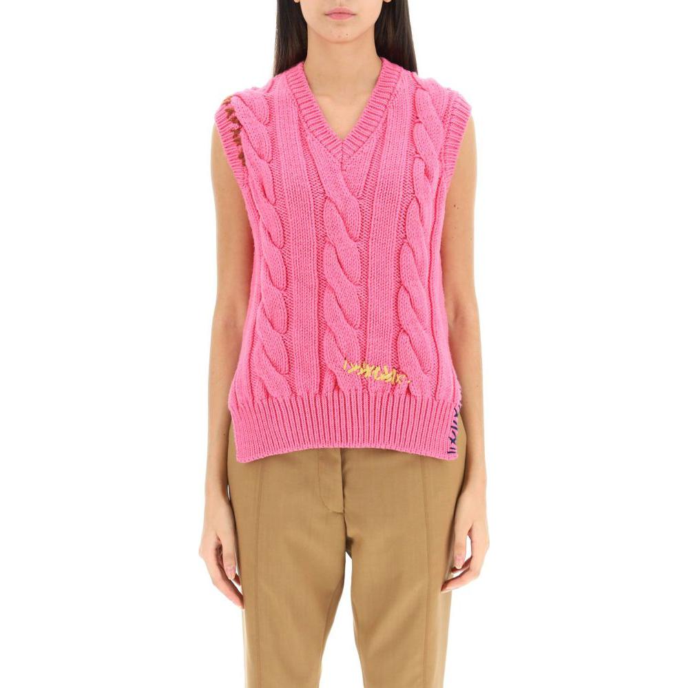 Lookbook (W) マルニ FW22 ピンク Vネック ケーブルニット プルオーバーベスト レディース CVMD0094Q0UFWH0700C73