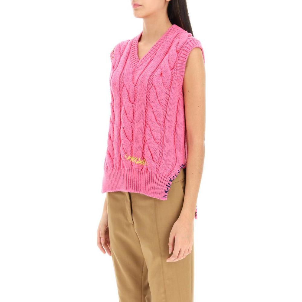 Purchase (W) マルニ FW22 ピンク Vネック ケーブルニット プルオーバーベスト レディース CVMD0094Q0UFWH0700C73