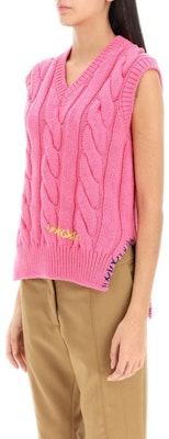 (Women) MARNI FW22 Pink V-Neck Cable Knit Pullover Vest Women CVMD0094Q0UFWH0700C73 Purchase (Women) MARNI FW22 Pink V-Neck Cable Knit Pullover Vest Women CVMD0094Q0UFWH0700C73