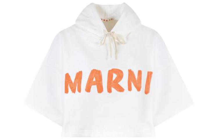 (Women) Marni FW22 Short Sleeve Hoodie White with Logo Print FLJE0177P1-USCU88-LOW03