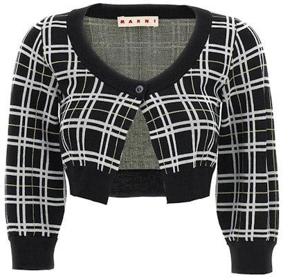 (Women) MARNI FW23 Black Plaid Knit Cardigan Short Single-Breasted Sweater CDMD0328Q0-UFW526-CHN99 Order (Women) MARNI FW23 Black Plaid Knit Cardigan Short Single-Breasted Sweater CDMD0328Q0-UFW526-CHN99