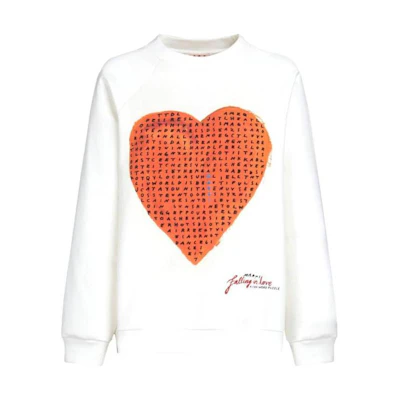 (Women) MARNI FW23 White Heart Print Crewneck Long Sleeve Sweatshirt FLJE0128P8-USCV39-H2W02