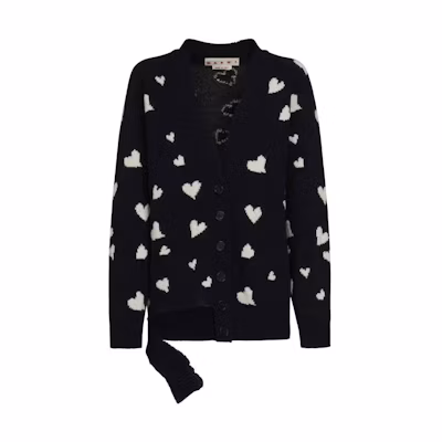(Women) MARNI FW23 Heart Print Single-Breasted Long Sleeve Sweater Women Black CDMD0321Q0-UFW410-HEN99