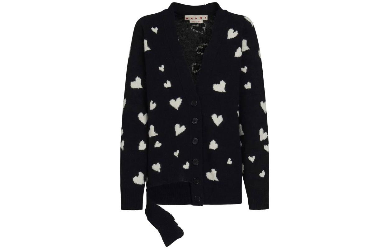 Order (W) MARNI FW23 黑色心形印花單排扣長袖毛衣 女士款 CDMD0321Q0-UFW410-HEN99