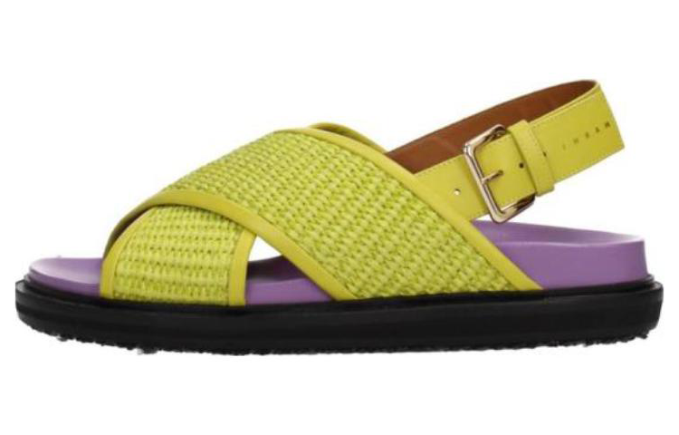 (Women) Marni Leather Buckle Flat Sandal 'Green' FBMS013801P3860ZO142