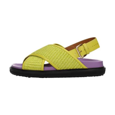 (W) Marni Leather Buckle Flat Sandal 'Green'