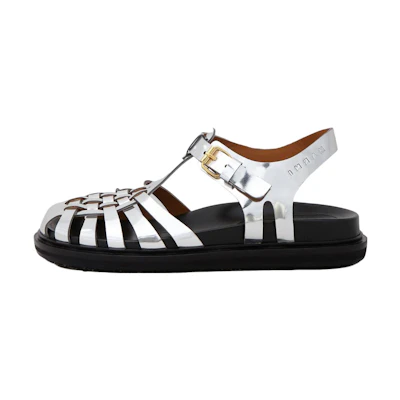 (W) Marni Leather Buckle Sandal 'Silver'