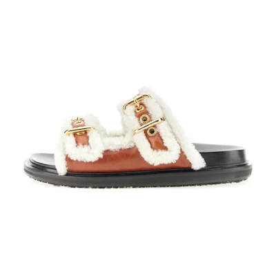 (W) Marni Leather Open Toe Buckle Slide 'Brown'