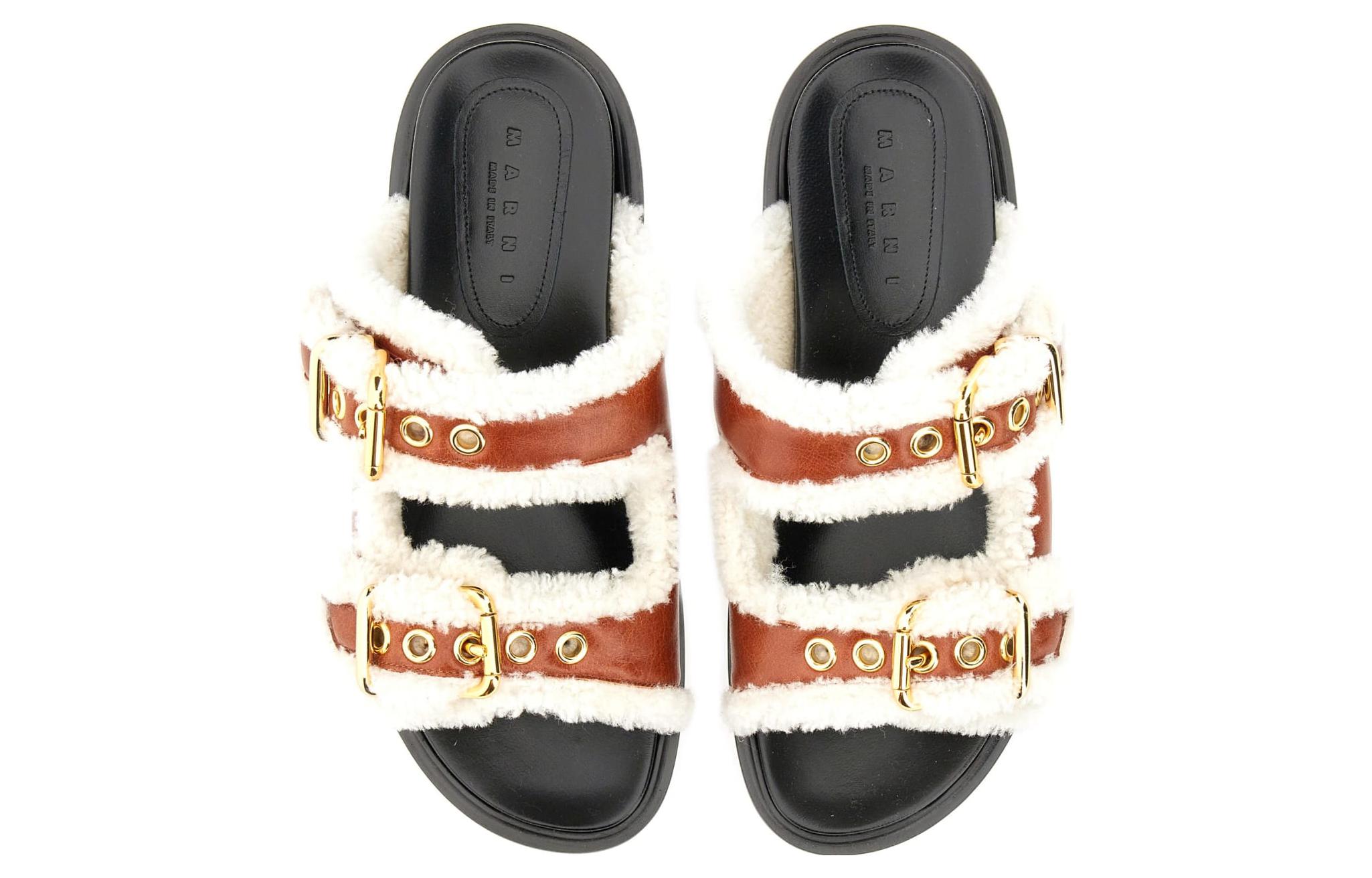 (W) Marni Leather Open Toe Buckle Slide 'Brown' 圖 4