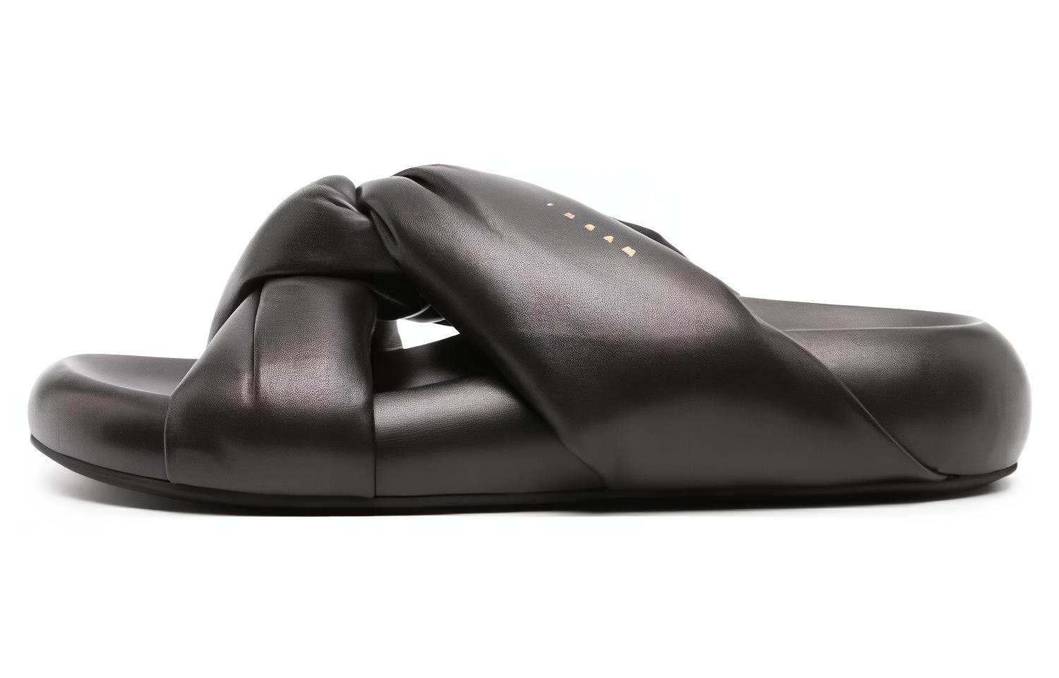 (W) Marni Leather Round-Toe Flat Buckle Slides 'Black CMFT'