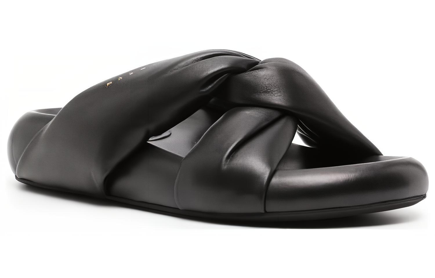 (W) Marni Leather Round-Toe Flat Buckle Slides 'Black CMFT' 圖 3