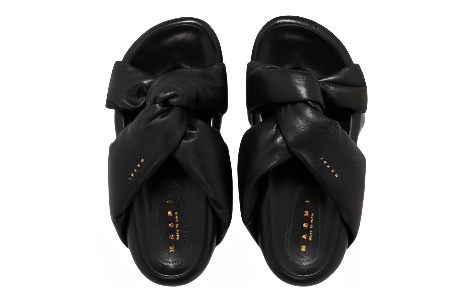 (W) Marni Leather Round-Toe Flat Buckle Slides 'Black CMFT' 圖 5