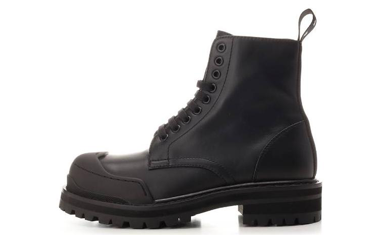 (W) Marni Leather Round-Toe Lace-Up Platform Boots 'Black'