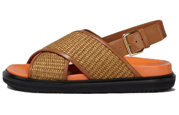 Buy (W) Sandalia de Cuero Marni 'Marrón Naranja Negro' FBMS013801P3860ZO140