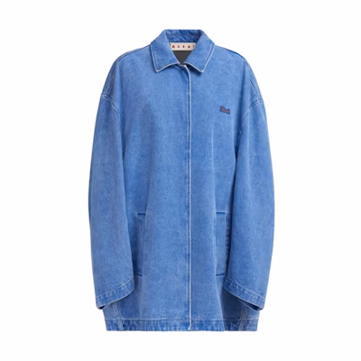 (Women) MARNI Logo Patch Denim Jacket Oversized Fit in Indigo Blue. JKJD0310X0USCW91-BLUE
