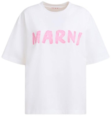 (Women) MARNI Logo Print Crewneck Oversized T-Shirt Women in White Pink Color. THJET49EPH-USCS11-L5W01 Buy (Women) MARNI Logo Print Crewneck Oversized T-Shirt Women in White Pink Color. THJET49EPH-USCS11-L5W01