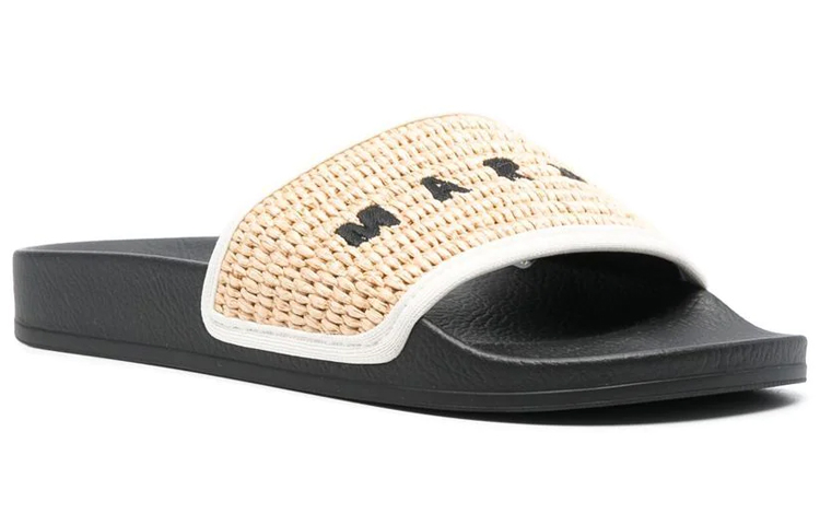 (W) Marni Logo Print Fashion Slides 'Beige Black' 圖 2