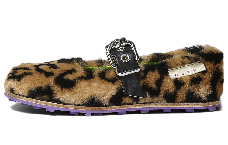 (W) Marni Mary Janes 'Leopard Print Faux Fur'