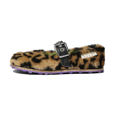 (W) Marni Mary Janes 'Leopard Print Faux Fur'
