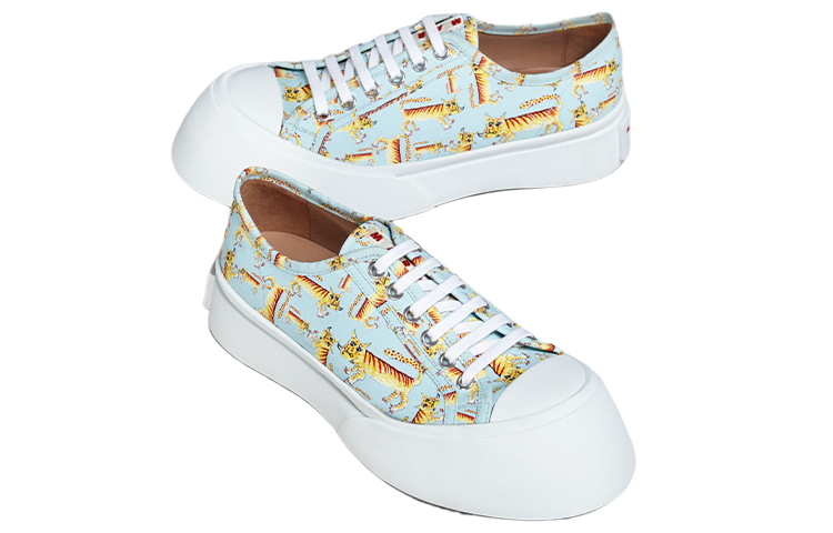 Shop MARNI 帆布系帶運動時尚板鞋 女款 煙藍色 虎年限定