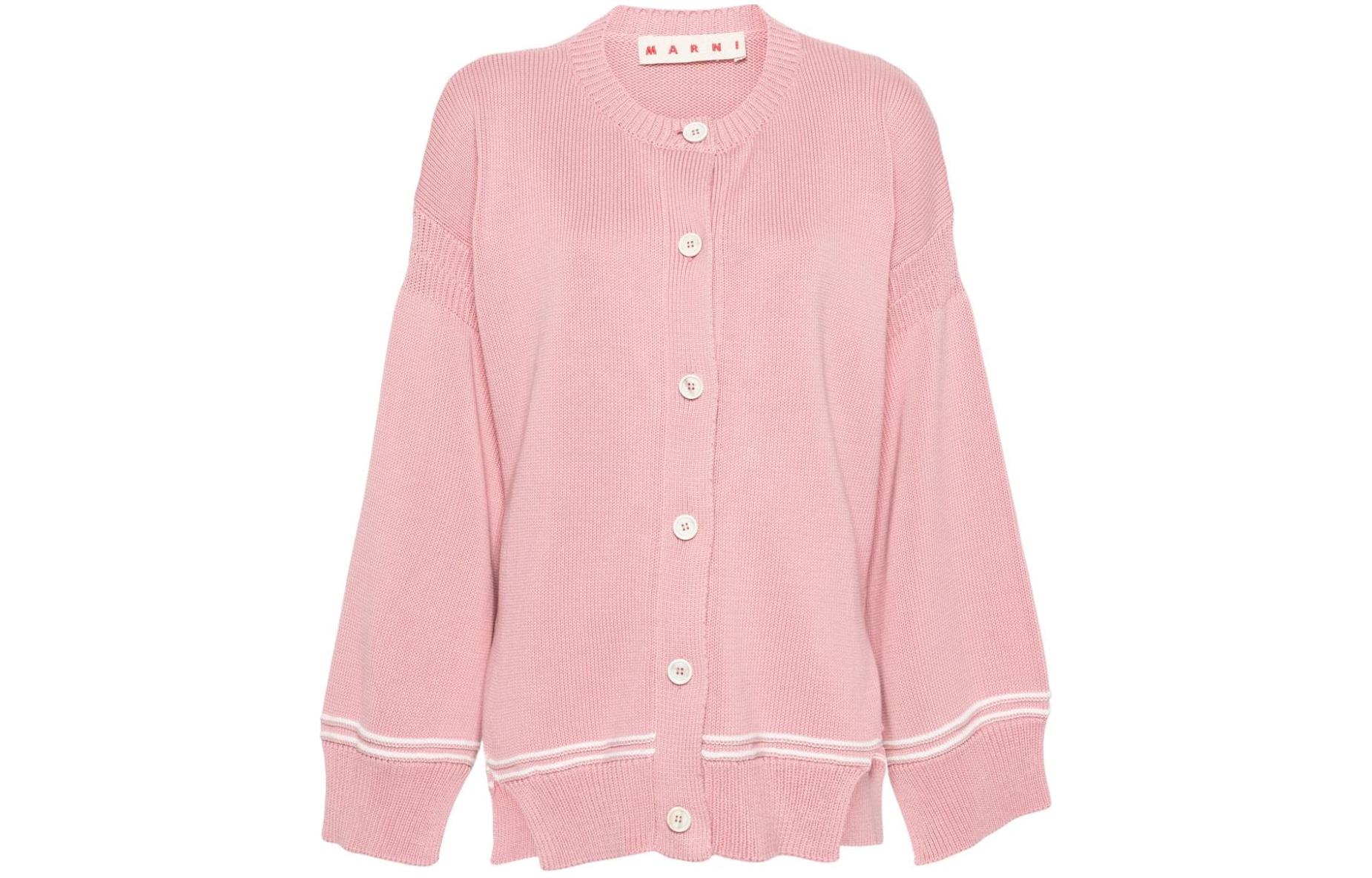 (Women) Marni Pink Striped Lettering Oversized Cardigan Sweater Women. CDMD0309Q0-UFC400-00C13