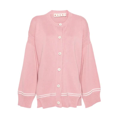 (Women) Marni Pink Striped Lettering Oversized Cardigan Sweater Women. CDMD0309Q0-UFC400-00C13