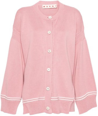 (Women) Marni Pink Striped Lettering Oversized Cardigan Sweater Women. CDMD0309Q0-UFC400-00C13 Order (Women) Marni Pink Striped Lettering Oversized Cardigan Sweater Women. CDMD0309Q0-UFC400-00C13