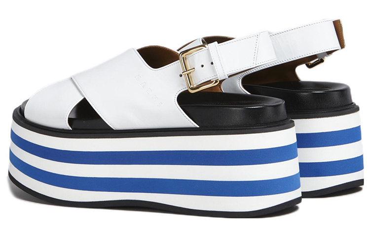 Shop MARNI 皮革鞋床坡跟涼鞋 女款 白色