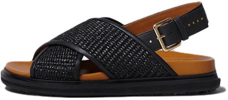 (Women) Marni Raffia Leather Outdoor Slides 'Black Fashion' FBMS013801P3860ZO166 (Women) Marni Raffia Leather Outdoor Slides 'Black Fashion' FBMS013801P3860ZO166
