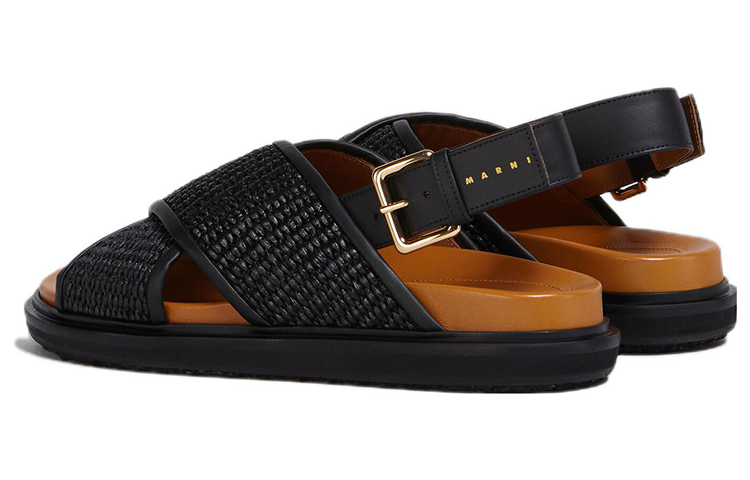 (W) Marni Raffia Leather Outdoor Slides 'Black Fashion' 圖 3