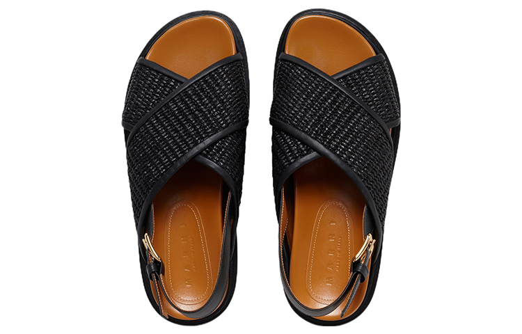 (W) Marni Raffia Leather Outdoor Slides 'Black Fashion' 圖 4