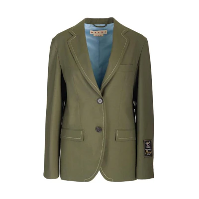 (Women) MARNI Solid Single-Breasted Long Sleeve Green Jacket GIMA0228U-0TW839-00V55