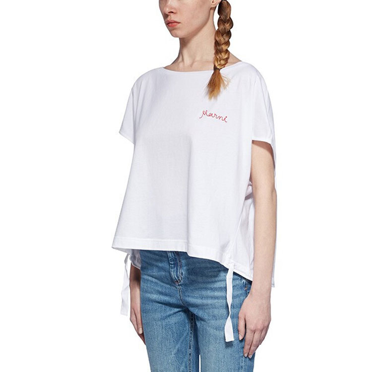 Sizing (W) 마르니 SS21 화이트 로고 레터 반팔 티셔츠. THJE0050MX-UTCZ57-00W01