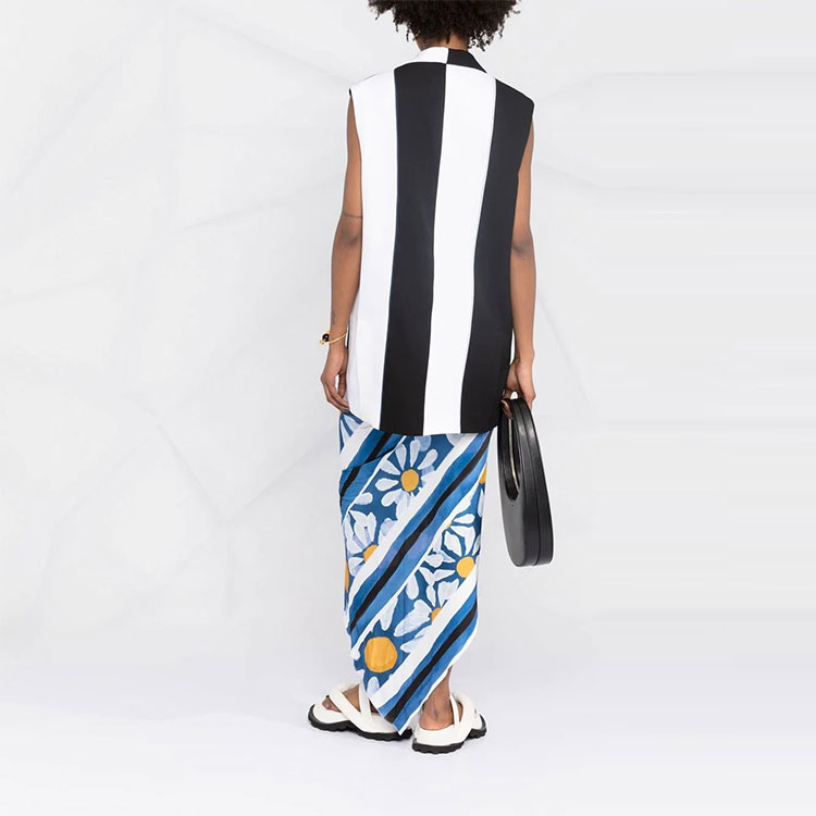 Shop (W) MARNI SS22 ブラック＆ホワイト カラーブロック シングルブレスト ベスト GLMA0055QU-UTW950-00N99