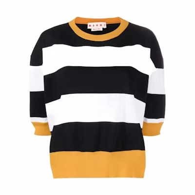 (Women) MARNI SS22 Black Striped Relaxed Fit Half-Sleeve Sweater. GCMD0345Q0UFC912MSN99