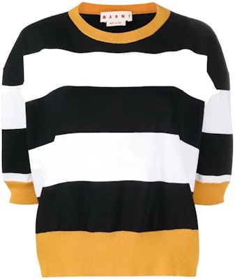(Women) MARNI SS22 Black Striped Relaxed Fit Half-Sleeve Sweater. GCMD0345Q0UFC912MSN99 Order (Women) MARNI SS22 Black Striped Relaxed Fit Half-Sleeve Sweater. GCMD0345Q0UFC912MSN99