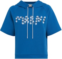 (Women) MARNI SS22 Blue Floral Logo Print Cotton Short-Sleeve Hoodie. FLJE0106P1USCT07-DLB56 (Women) MARNI SS22 Blue Floral Logo Print Cotton Short-Sleeve Hoodie. FLJE0106P1USCT07-DLB56