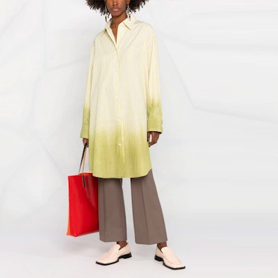 (Women) Marni SS22 Gradient Stripe Collared Long Sleeve Shirt Yellow. CAMA0465A0-USCS51-DDV15 Lookbook (Women) Marni SS22 Gradient Stripe Collared Long Sleeve Shirt Yellow. CAMA0465A0-USCS51-DDV15