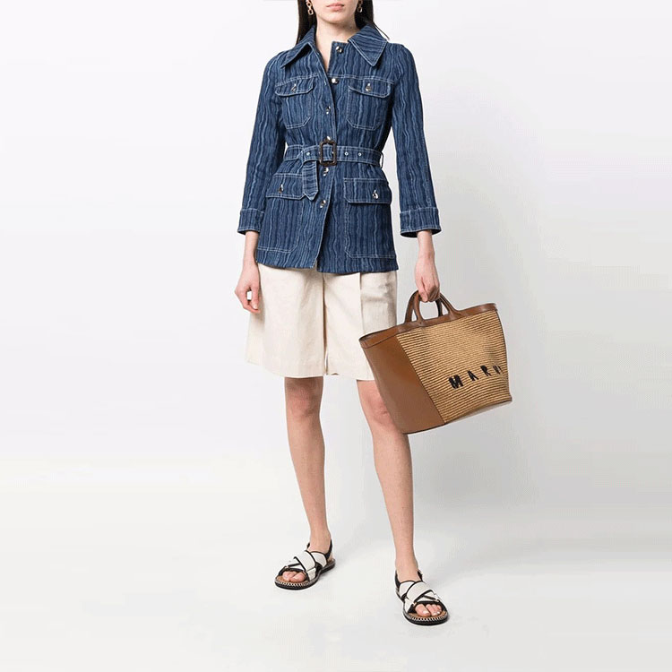Lookbook (W) MARNI SS22 Jaket Denim Gaya Memburu Biru JKJD0209C0USCS50FSB99