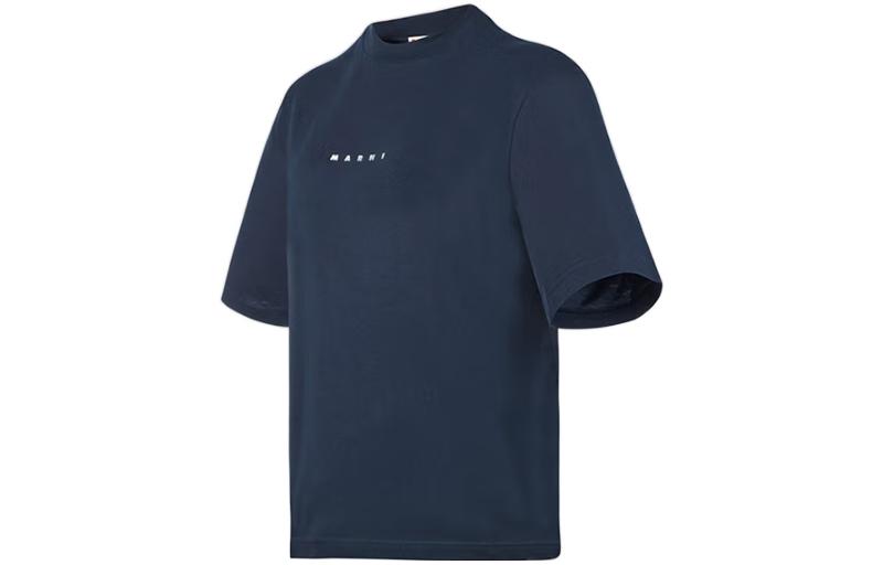 Shop (W) 마르니 SS22 블루 로고 프린트 반팔 티셔츠 여성용. THJE0263P1-USCS87-LOB99