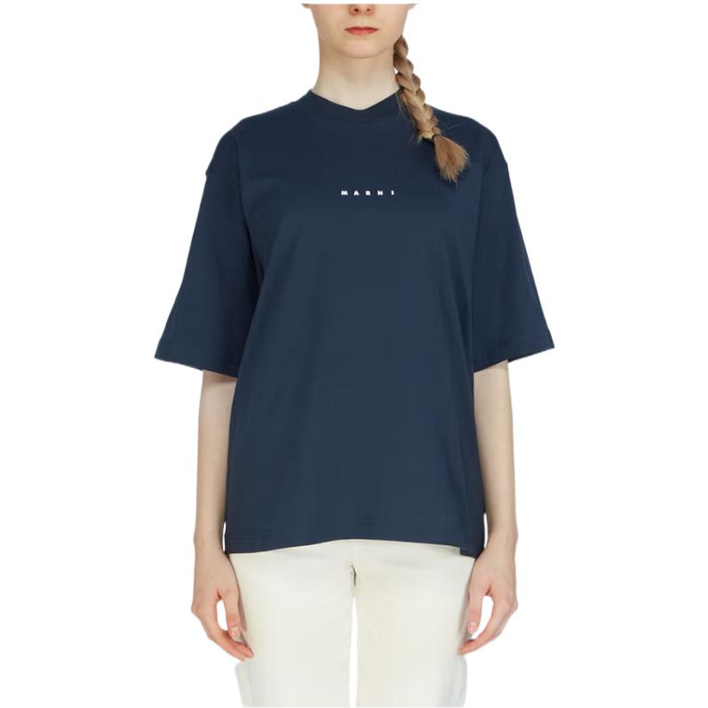 Purchase (W) 마르니 SS22 블루 로고 프린트 반팔 티셔츠 여성용. THJE0263P1-USCS87-LOB99